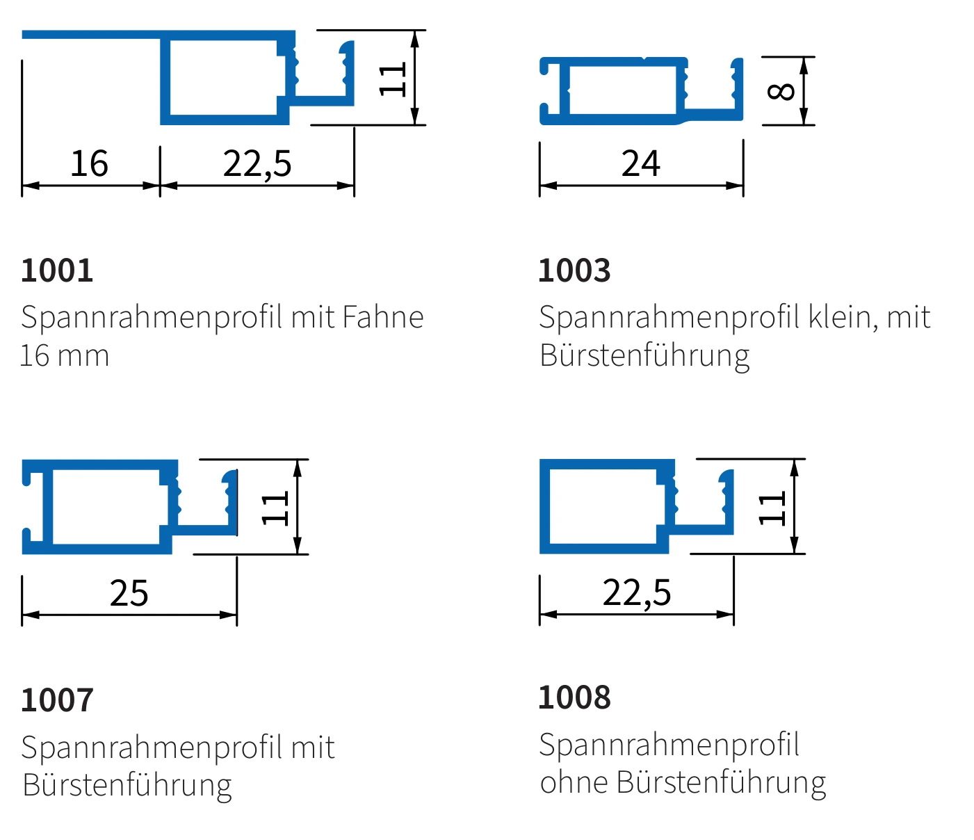Schmale Spannrahmenprofile